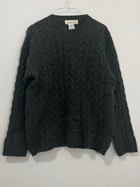 Irelands Eye Fisherman Sweater Flecked Wool/Silk Cable Chunky Knit Men's M Green